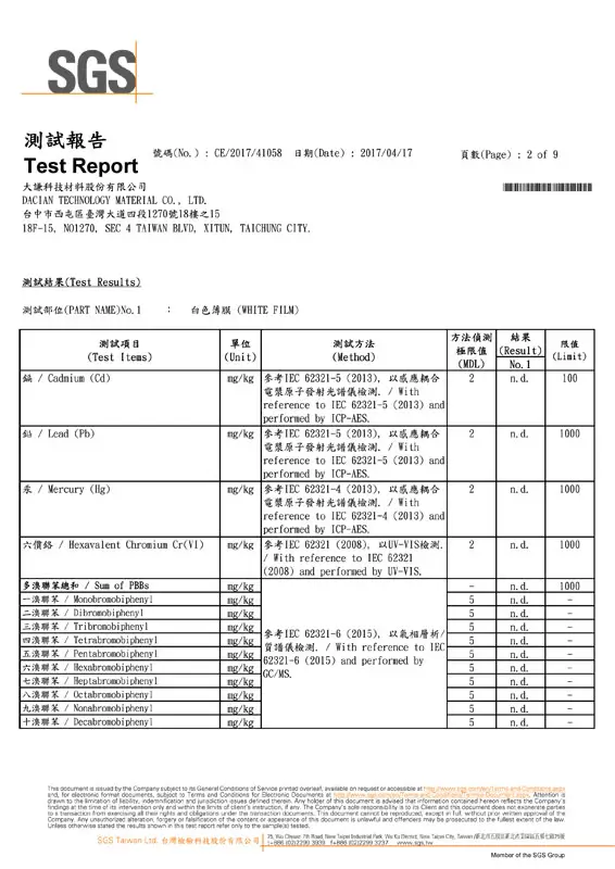 SGS RoHS TEST REPORT