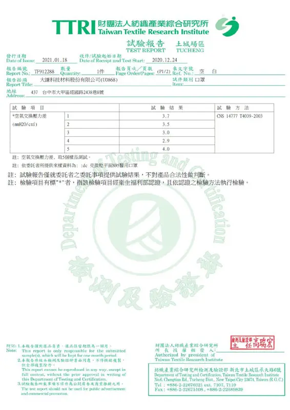 TAIWAN TTRI Air Exchange Pressure