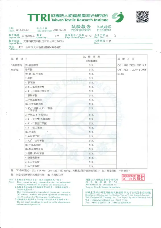 TAIWAN TTRI AZO DYES Test